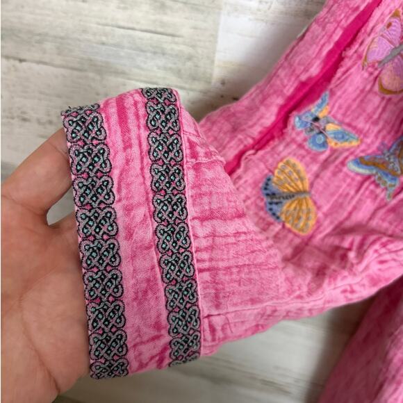 Avani del Amour womens XL pink boho embroidered tunic butterfly open front top - Picture 6 of 7
